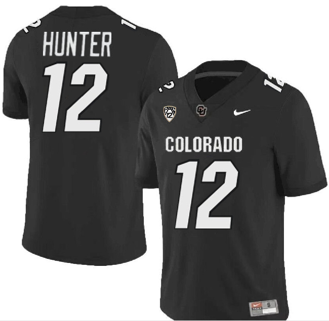 Men's Colorado Buffaloes #12 Travis Hunter Black With PAC-12 Patch Stitched Football Jersey Men's Colorado Buffaloes #12 Travis Hunter Black With PAC-12 Patch Stitched Football Jersey