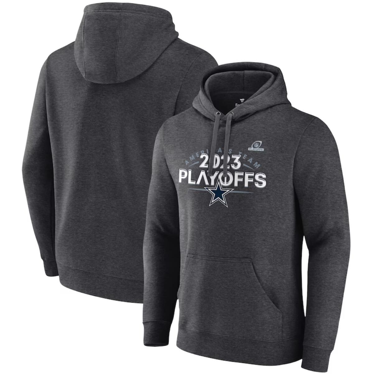 Men's Dallas Cowboys Heather Charcoal 2023 Playoffs Fleece Pullover Hoodie Men's Dallas Cowboys Heather Charcoal 2023 Playoffs Fleece Pullover Hoodie