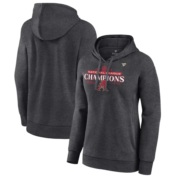 Women's Arizona Diamondbacks Heather Charcoal 2023 National League Champions Locker Room Pullover Hoodie(Run Small)
