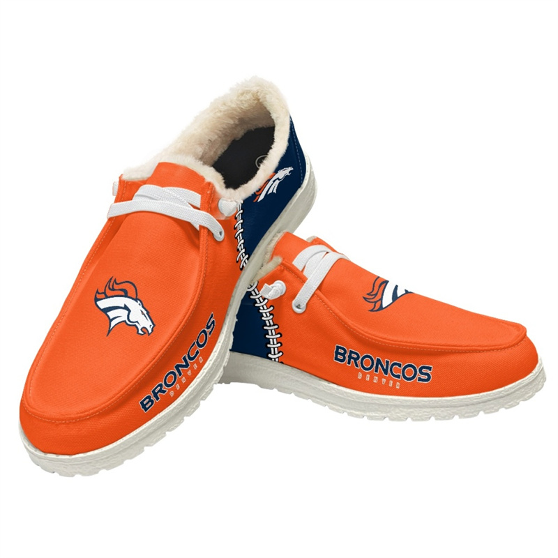 Women's Denver Broncos Loafers Lace Up Fuzzy Lined Shoes 001 (Pls check description for details)