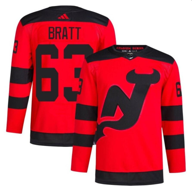 Men's New Jersey Devils #63 Jesper Bratt Red 2023-2024 Stadium Series Stitched Jersey Men's New Jersey Devils #63 Jesper Bratt Red 2023-2024 Stadium Series Stitched Jersey