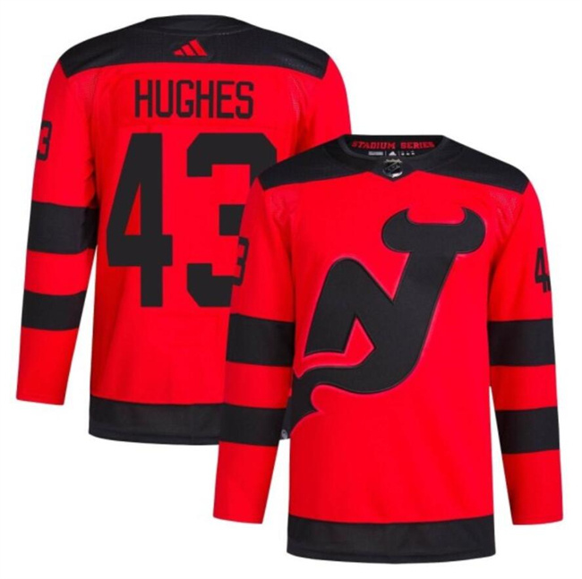 Men's New Jersey Devils #43 Luke Hughes Red 2023-2024 Stadium Series Stitched Jersey Men's New Jersey Devils #43 Luke Hughes Red 2023-2024 Stadium Series Stitched Jersey