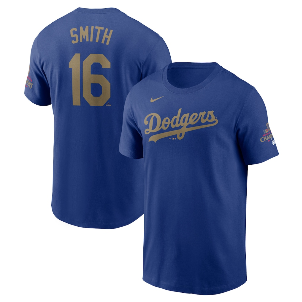 Men's Los Angeles Dodgers #16 Will Smith Royal 2025 Gold Collection Name & Number T-Shirt Men's Los Angeles Dodgers #16 Will Smith Royal 2025 Gold Collection Name & Number T-Shirt