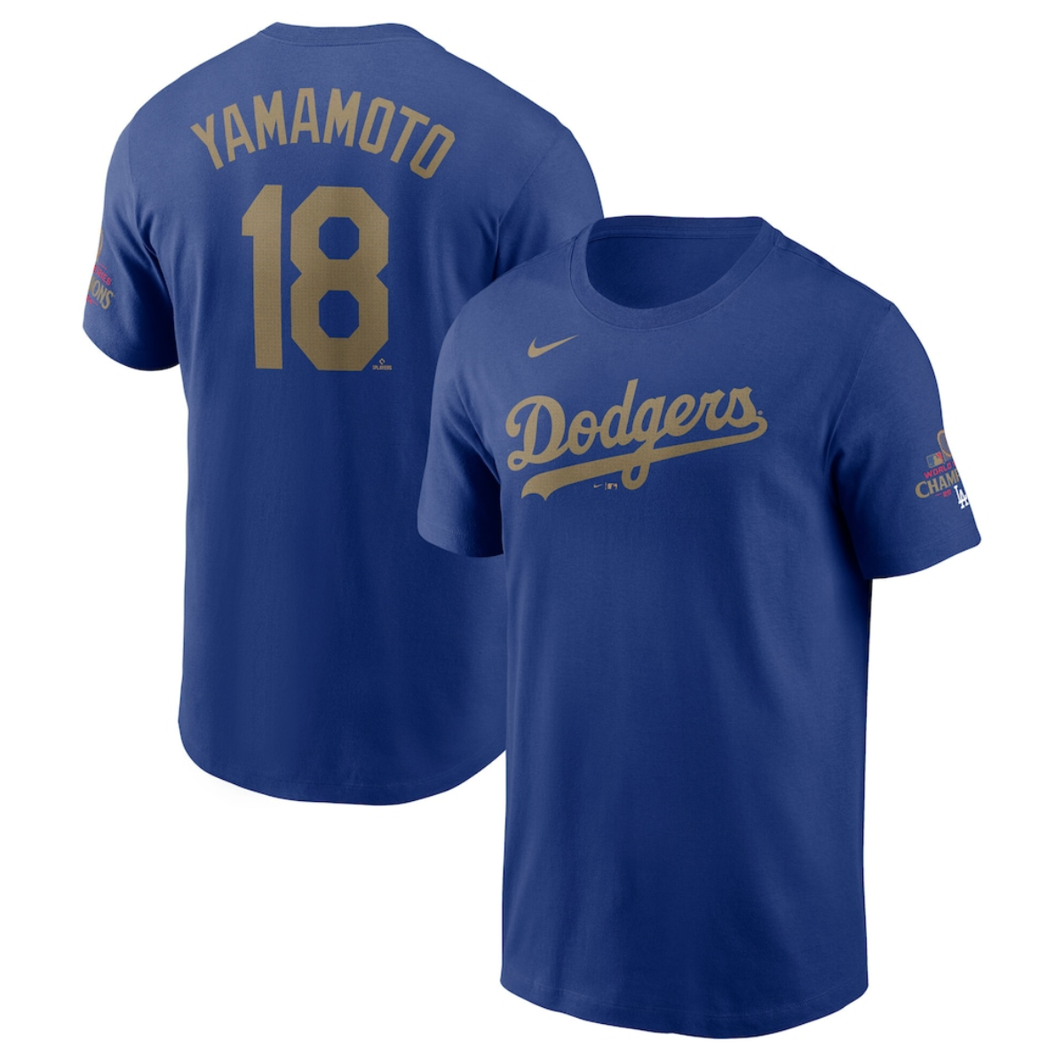 Men's Los Angeles Dodgers #18 Yoshinobu Yamamoto Royal 2025 Gold Collection Name & Number T-Shirt Men's Los Angeles Dodgers #18 Yoshinobu Yamamoto Royal 2025 Gold Collection Name & Number T-Shirt