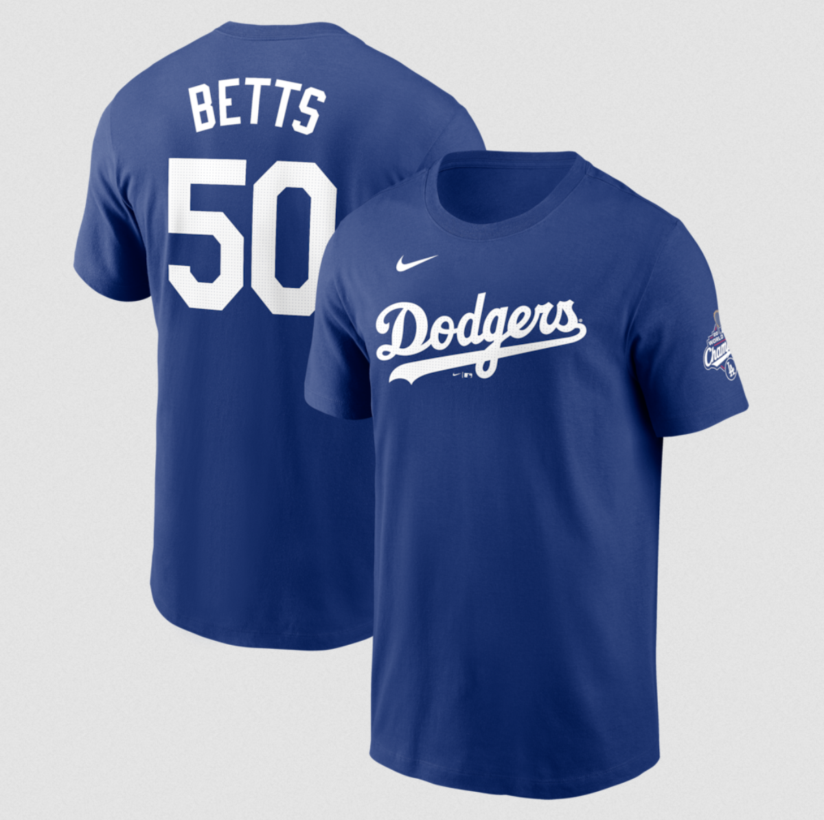 Men's Los Angeles Dodgers #50 Mookie Betts Royal 2025 World Series Champions Name & Number T-Shirt Men's Los Angeles Dodgers #50 Mookie Betts Royal 2025 World Series Champions Name & Number T-Shirt