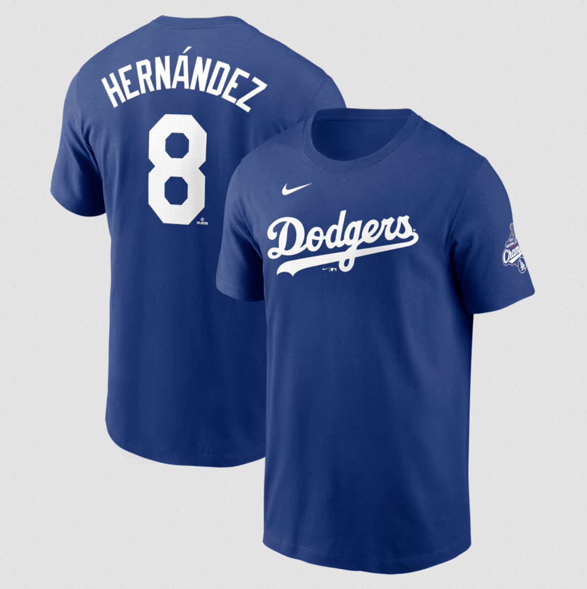 Men's Los Angeles Dodgers #8 Enrique Hernández Royal 2025 World Series Champions Name & Number T-Shirt Men's Los Angeles Dodgers #8 Enrique Hernández Royal 2025 World Series Champions Name & Number T-Shirt