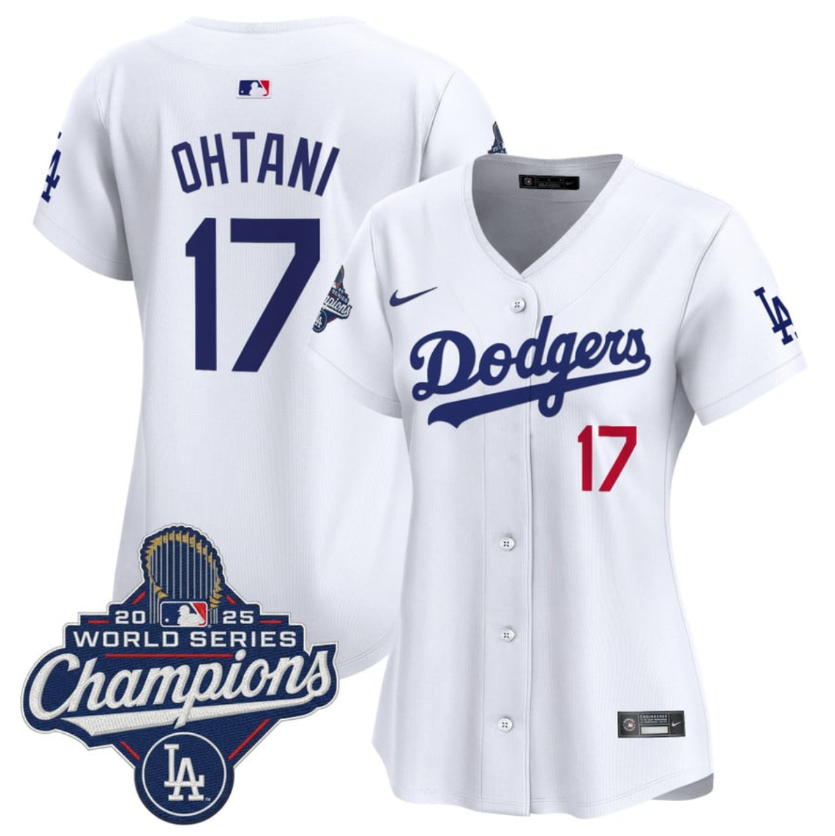 Women's Los Angeles Dodgers #17 Shohei Ohtani White 2025 World Series Champions Home Cool Base Stitched Baseball Jersey(Run Small) Women's Los Angeles Dodgers #17 Shohei Ohtani White 2025 World Series Champions Home Cool Base Stitched Baseball Jersey(Run Small)