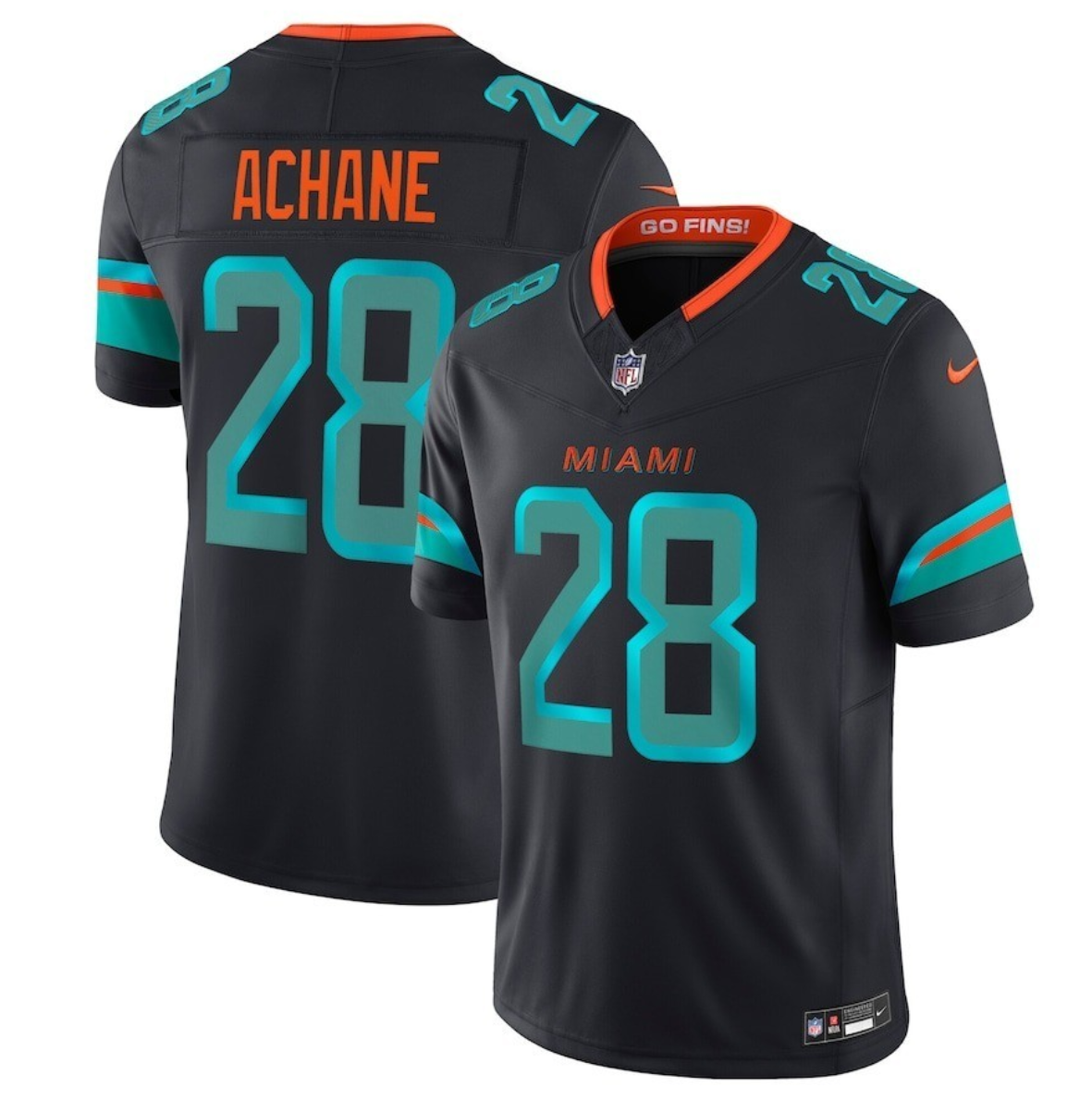 Youth Miami Dolphins #28 De’Von Achane Black 2025 F.U.S.E. “Rivalries” Vapor Limited Stitched Football Jersey