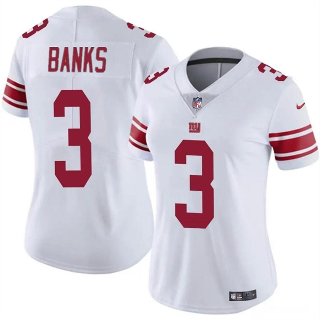 Women's New York Giants #3 Deonte Banks White Vapor Stitched Jersey(Run Small) Women's New York Giants #3 Deonte Banks White Vapor Stitched Jersey(Run Small)