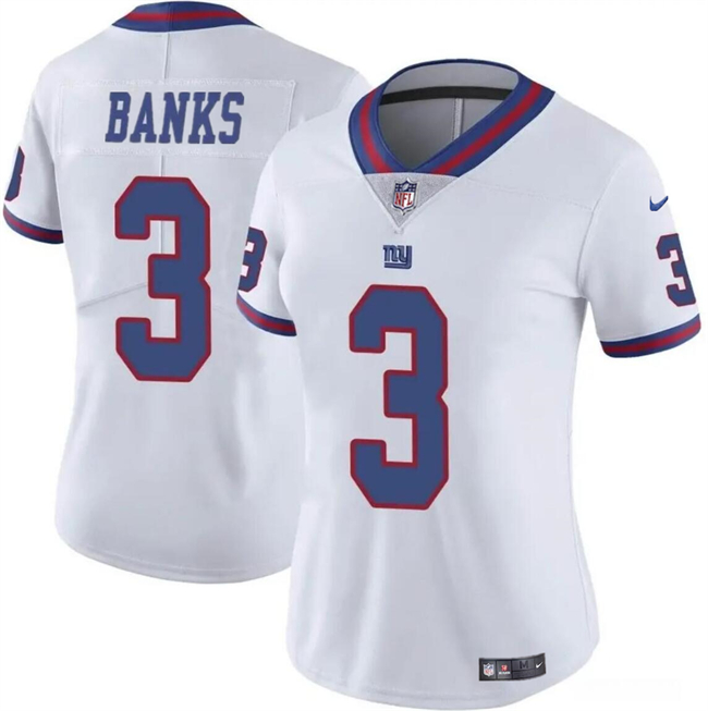 Women's New York Giants #3 Deonte Banks White Stitched Jersey(Run Small) Women's New York Giants #3 Deonte Banks White Stitched Jersey(Run Small)