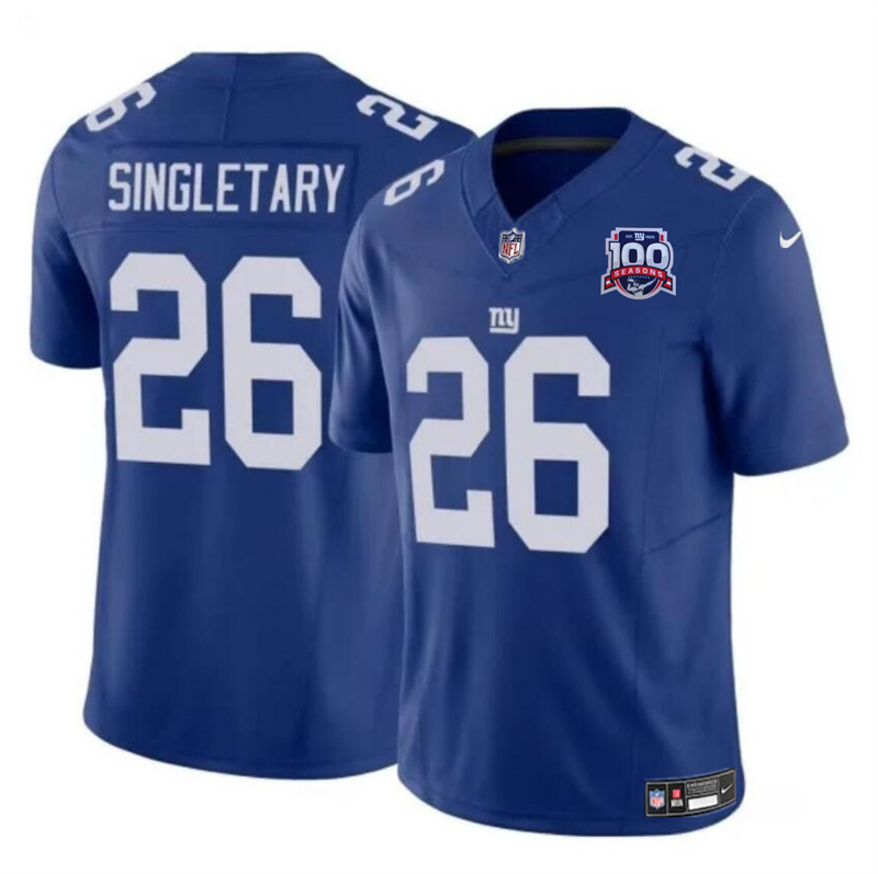 Youth New York Giants #26 Devin Singletary Blue 2024 F.U.S.E. 100TH Season Patch Vapor Untouchable Limited Stitched Jersey Youth New York Giants #26 Devin Singletary Blue 2024 F.U.S.E. 100TH Season Patch Vapor Untouchable Limited Stitched Jersey