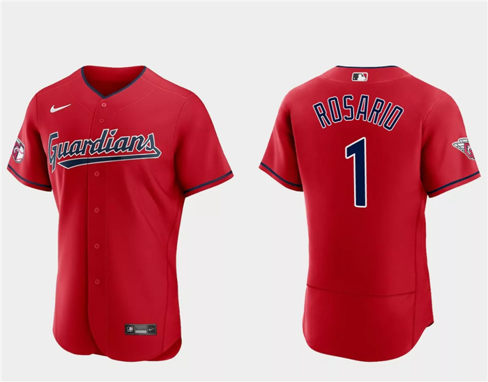Men's Cleveland Guardians #1 Amed Rosario Red Flex Base Stitched Jersey Men's Cleveland Guardians #1 Amed Rosario Red Flex Base Stitched Jersey