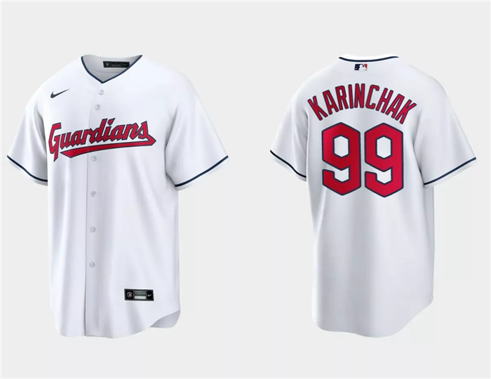 Men's Cleveland Guardians #99James Karinchak White Cool Base Stitched Jersey Men's Cleveland Guardians #99James Karinchak White Cool Base Stitched Jersey