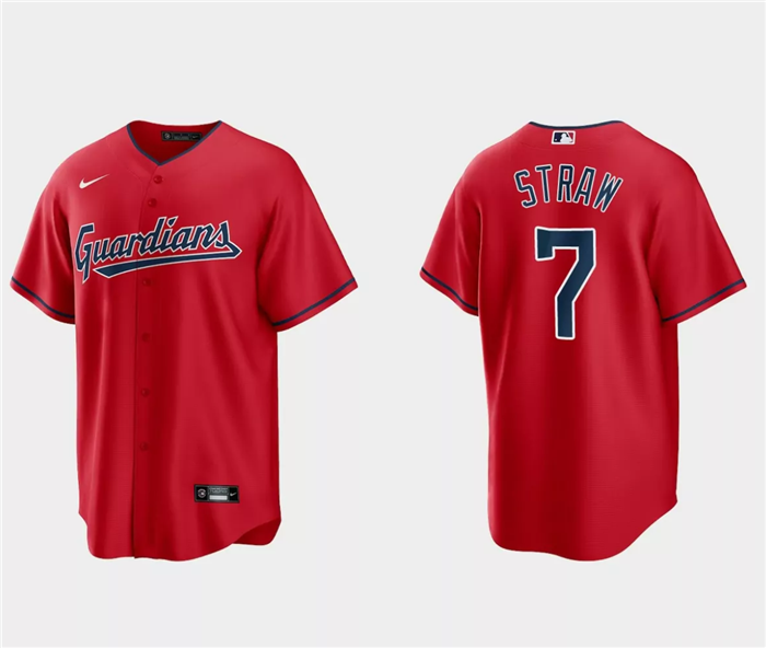 Men's Cleveland Guardians #7 Myles Straw Red Cool Base Stitched Jersey Men's Cleveland Guardians #7 Myles Straw Red Cool Base Stitched Jersey