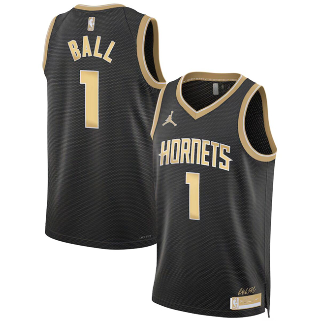 Men's Charlotte Hornets #1 LaMelo Ball Black 2024 Select Series Stitched Basketball Jersey
