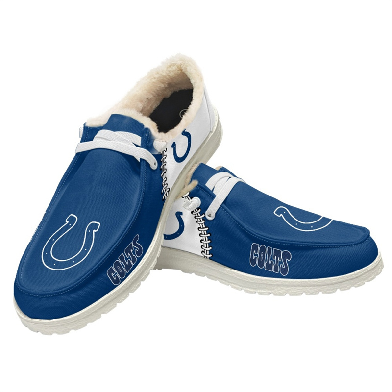 Women's Indianapolis Colts Loafers Lace Up Fuzzy Lined Shoes 001 (Pls check description for details)