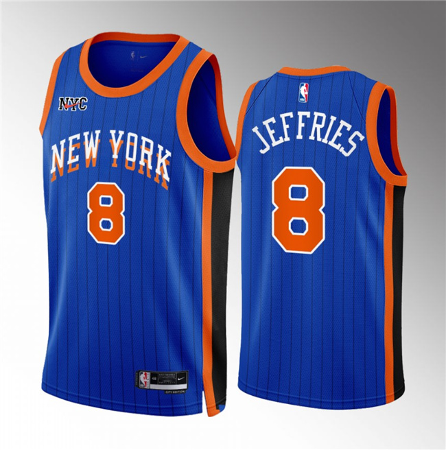 Men's New Yok Knicks #8 DaQuan Jeffries Blue 2023/24 City Edition Stitched Basketball Jersey Men's New Yok Knicks #8 DaQuan Jeffries Blue 2023/24 City Edition Stitched Basketball Jersey