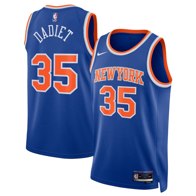 Men's New Yok Knicks #35 Pacôme Dadiet Blue 2024 Draft Icon Edition Swingman Stitched Basketball Jersey Men's New Yok Knicks #35 Pacôme Dadiet Blue 2024 Draft Icon Edition Swingman Stitched Basketball Jersey