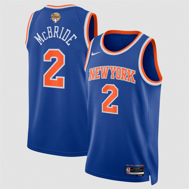 Men's New Yok Knicks #2 Miles McBride Blue 2026 Finals Patch Icon Edition Stitched Basketball Jersey Men's New Yok Knicks #2 Miles McBride Blue 2026 Finals Patch Icon Edition Stitched Basketball Jersey
