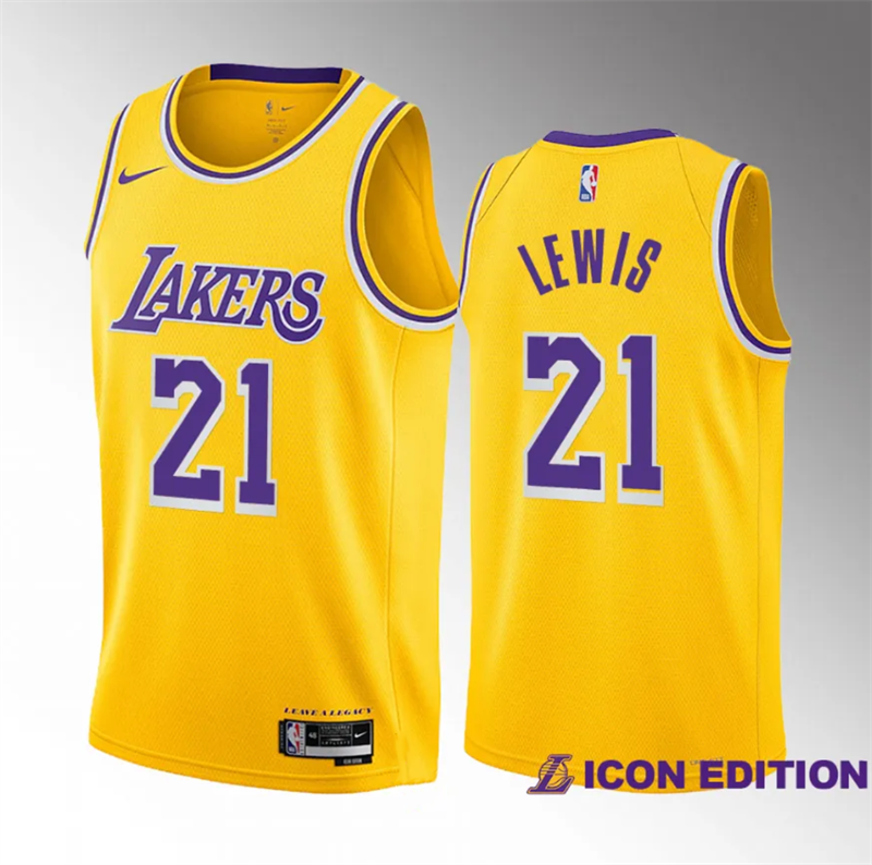 Men's Los Angeles Lakers #21 Maxwell Lewis Yellow 2023 Draft Icon Edition Stitched Basketball Jersey Men's Los Angeles Lakers #21 Maxwell Lewis Yellow 2023 Draft Icon Edition Stitched Basketball Jersey