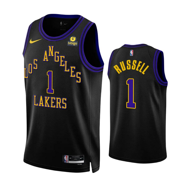 Men's Los Angeles Lakers #1 D'Angelo Russell Black 2023/24 City Edition Stitched Basketball Jersey Men's Los Angeles Lakers #1 D'Angelo Russell Black 2023/24 City Edition Stitched Basketball Jersey
