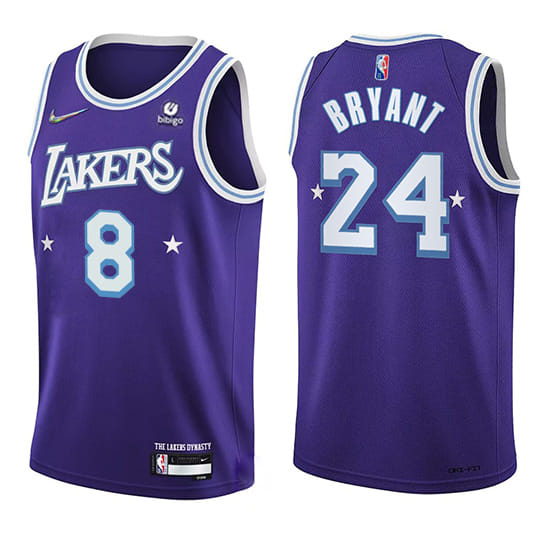 Men's Los Angeles Lakers Front #8 Back #24 Kobe Bryant 75th Anniversary 2021/22 City Edition Purple Stitched Jersey Men's Los Angeles Lakers Front #8 Back #24 Kobe Bryant 75th Anniversary 2021/22 City Edition Purple Stitched Jersey