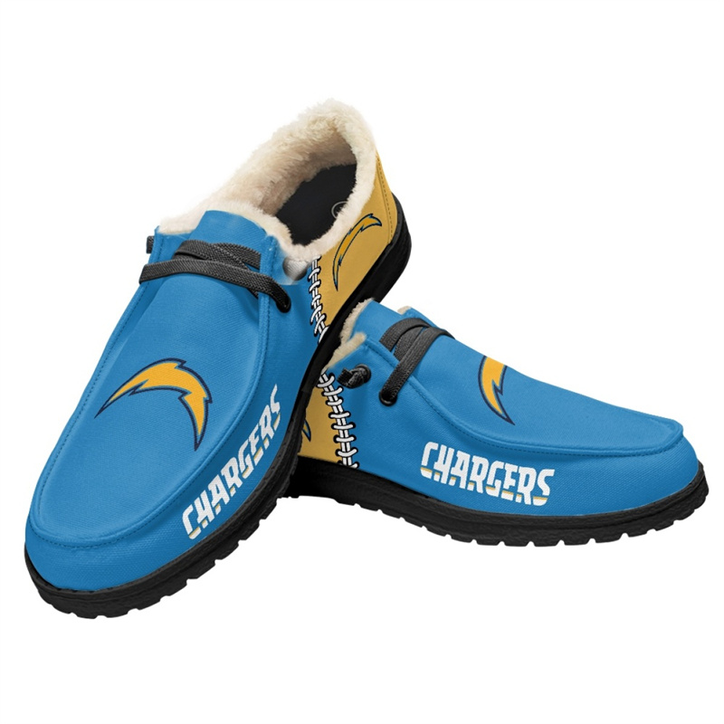Men's Los Angeles Chargers Loafers Lace Up Fuzzy Lined Shoes 001 (Pls check description for details)
