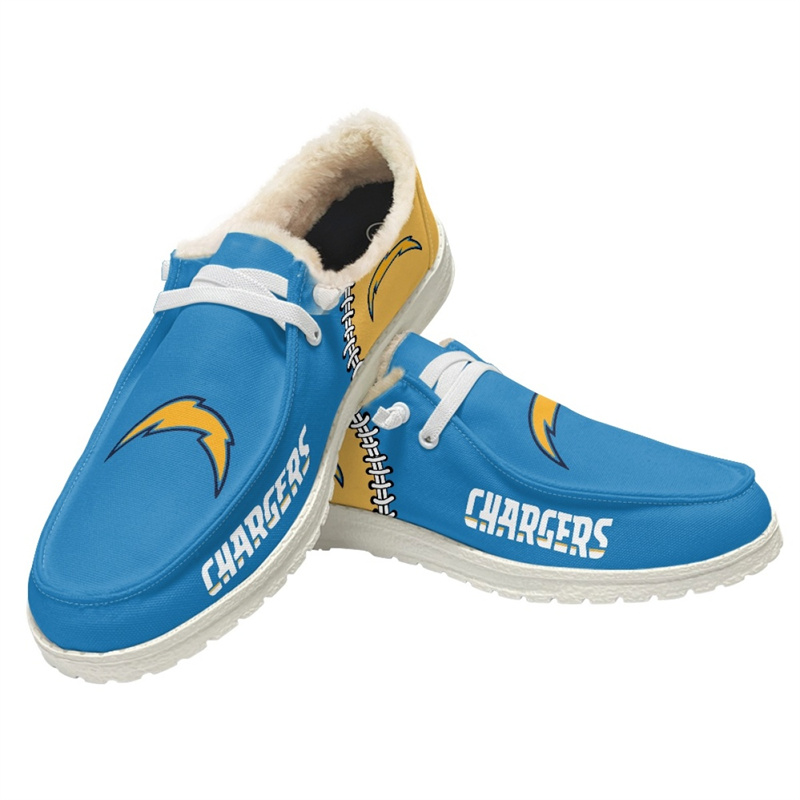 Men's Los Angeles Chargers Loafers Lace Up Fuzzy Lined Shoes 002 (Pls check description for details)