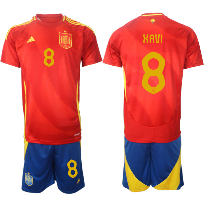 Men's Spain Team #8 Xavi 2024-25 Red Home Soccer Jersey Suit Men's Spain Team #8 Xavi 2024-25 Red Home Soccer Jersey Suit