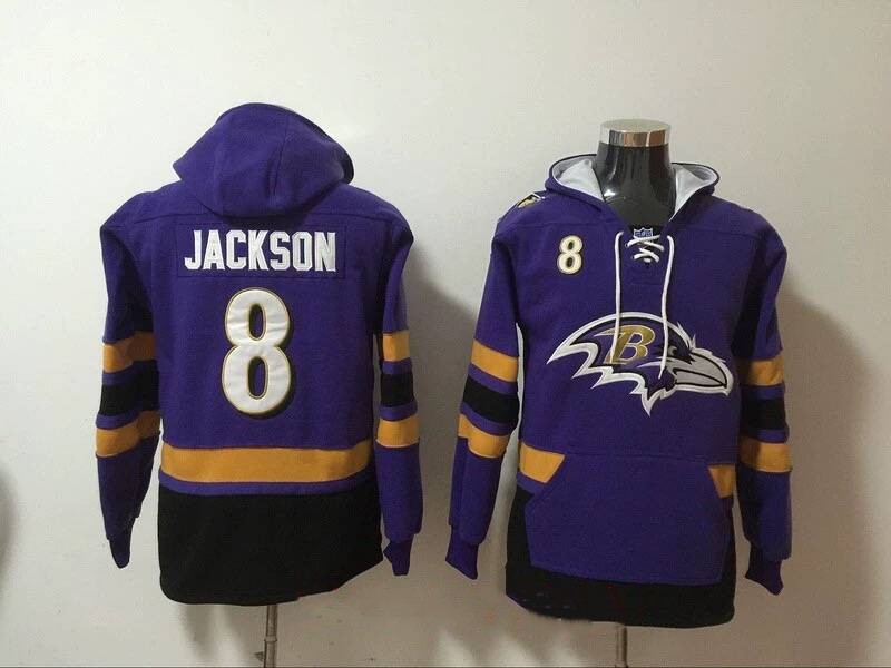 Men's Baltimore Ravens #8 Lamar Jackson Ageless Must-Have Lace-Up Pullover Hoodie