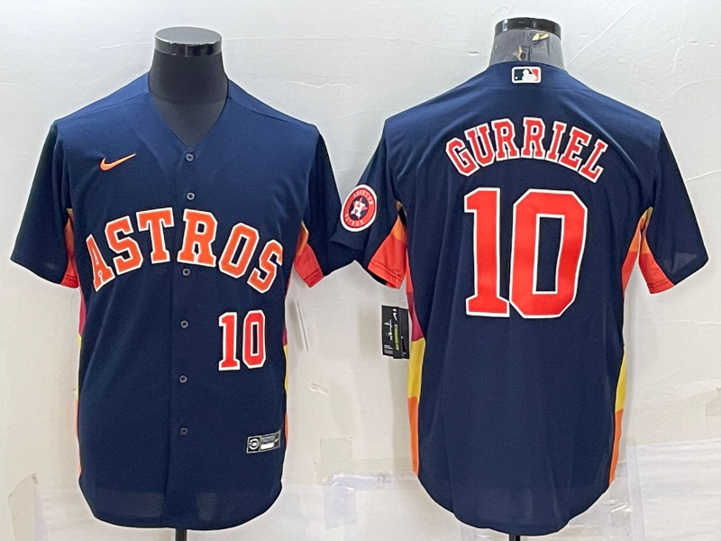 Men's Houston Astros #10 Yuli Gurriel Navy With Path Cool Base Stitched Jersey Men's Houston Astros #10 Yuli Gurriel Navy With Path Cool Base Stitched Jersey