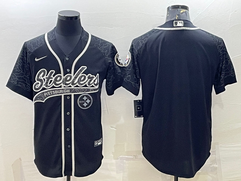 Men's Pittsburgh Steelers Blank Black Reflective With Patch Cool Base Stitched Baseball Jersey Men's Pittsburgh Steelers Blank Black Reflective With Patch Cool Base Stitched Baseball Jersey