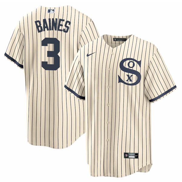 Men's Chicago White Sox #3 Harold Baines 2021 Cream/Navy Name&Number Field of Dreams Men's Chicago White Sox #3 Harold Baines 2021 Cream/Navy Name&Number Field of Dreams