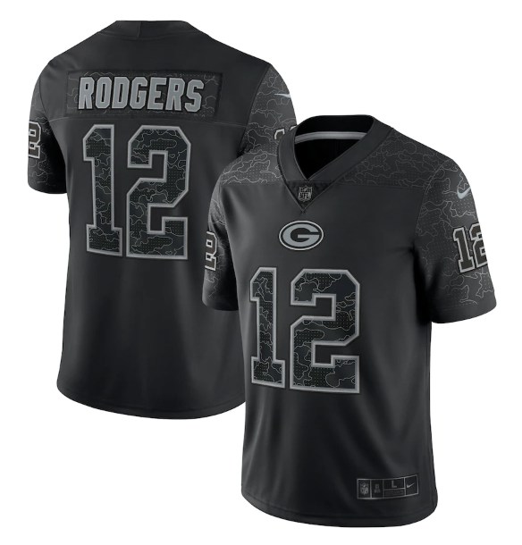 Men's Green Bay Packers #12 Aaron Rodgers Black Reflective Limited Stitched Football Jersey Men's Green Bay Packers #12 Aaron Rodgers Black Reflective Limited Stitched Football Jersey