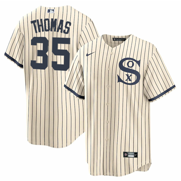 Men's Chicago White Sox #35 Frank Thomas 2021 Cream/Navy Name&Number Men's Chicago White Sox #35 Frank Thomas 2021 Cream/Navy Name&Number