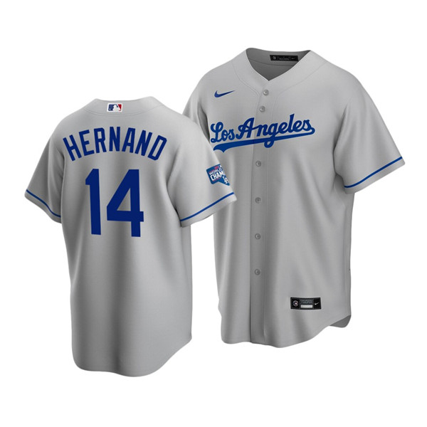 Men's Los Angeles Dodgers #14 Kiké Hernández Grey 2020 World Series Champions Home Patch Cool Base Stitched MLB Jersey Men's Los Angeles Dodgers #14 Kiké Hernández Grey 2020 World Series Champions Home Patch Cool Base Stitched MLB Jersey
