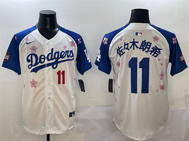 Men's Los Angeles Dodgers #11 佐々木朗希 White/Royal 2025 Tokyo Series Limited Stitched Baseball Jersey Men's Los Angeles Dodgers #11 佐々木朗希 White/Royal 2025 Tokyo Series Limited Stitched Baseball Jersey