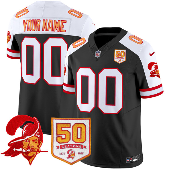Men's Tampa Bay Buccaneers Active Player Custom Black/White 2025 F.U.S.E. 50th Season Patch Throwback Vapor Untouchable Limited Aternate Stitched Football Jersey