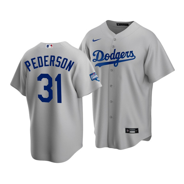 Men's Los Angeles Dodgers #31 Joc Pederson Grey 2020 World Series Champions Home Patch Stitched MLB Jersey Men's Los Angeles Dodgers #31 Joc Pederson Grey 2020 World Series Champions Home Patch Stitched MLB Jersey