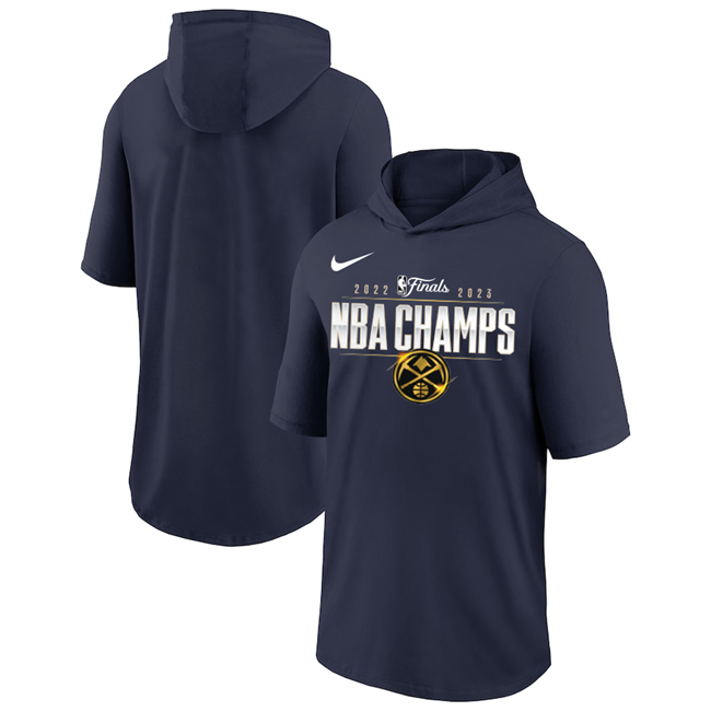Men's Denver Nuggets Navy 2023 Champions Performance Short Sleeve Pullover Hoodie Men's Denver Nuggets Navy 2023 Champions Performance Short Sleeve Pullover Hoodie