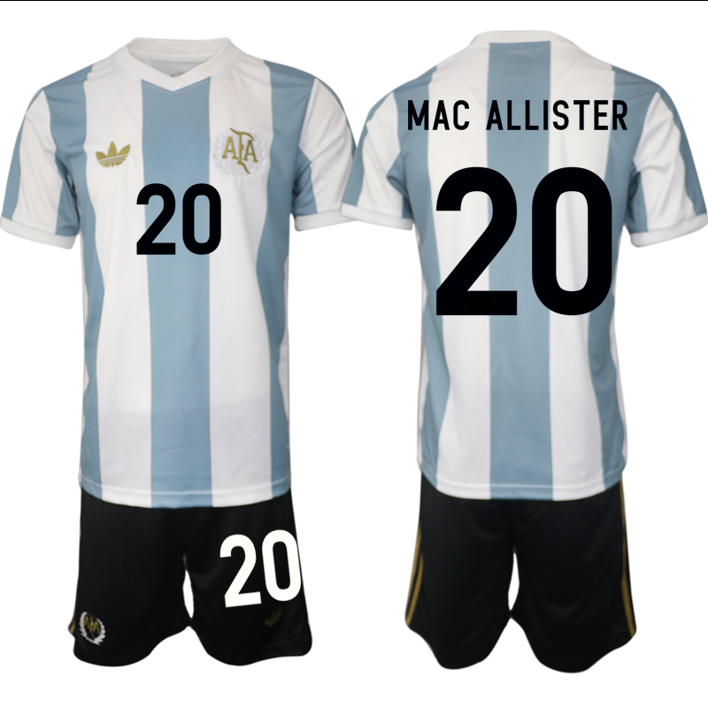 Men's Argentina #20 Alexis Mac Allister White/Blue 2024-25 50th Anniversary Home Soccer Jersey Suit Men's Argentina #20 Alexis Mac Allister White/Blue 2024-25 50th Anniversary Home Soccer Jersey Suit
