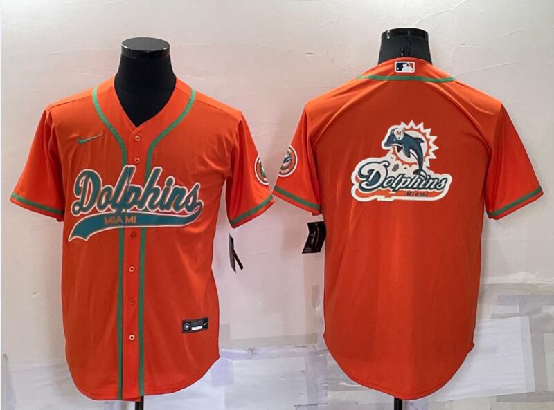 Men's Miami Dolphins Orange Team Big Logo With Patch Cool Base Stitched Baseball Jersey Men's Miami Dolphins Orange Team Big Logo With Patch Cool Base Stitched Baseball Jersey