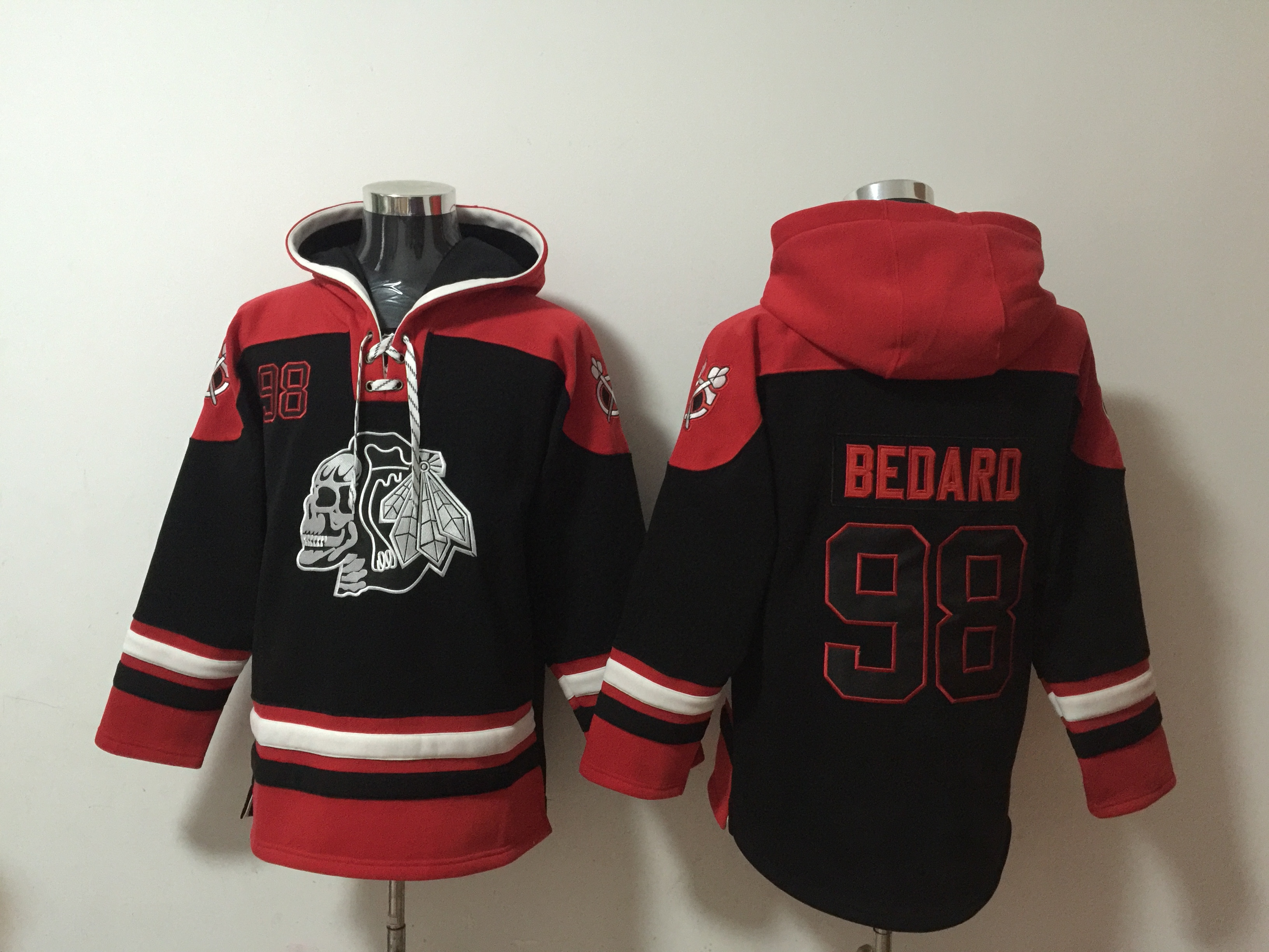 Men's Chicago Blackhawks #98 Connor Bedard Red Lace-Up Pullover Hoodie
