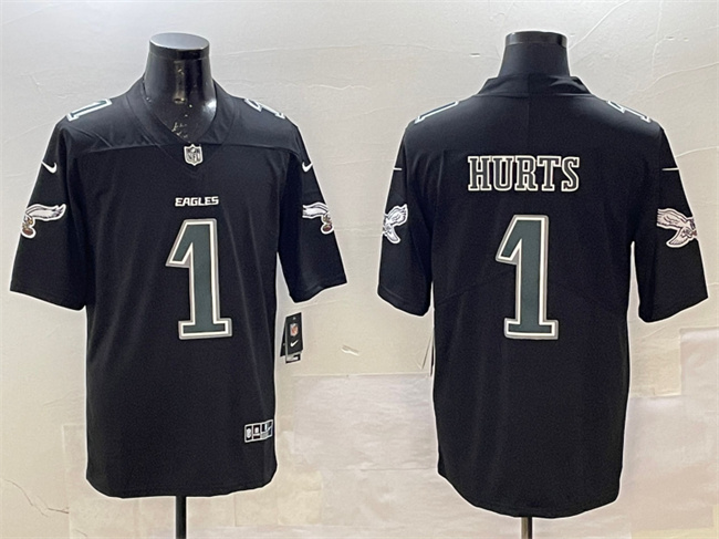Men's Philadelphia Eagles #1 Jalen Hurts Black Fashion New Vapor Untouchable Limited Stitched Football Jersey Men's Philadelphia Eagles #1 Jalen Hurts Black Fashion New Vapor Untouchable Limited Stitched Football Jersey