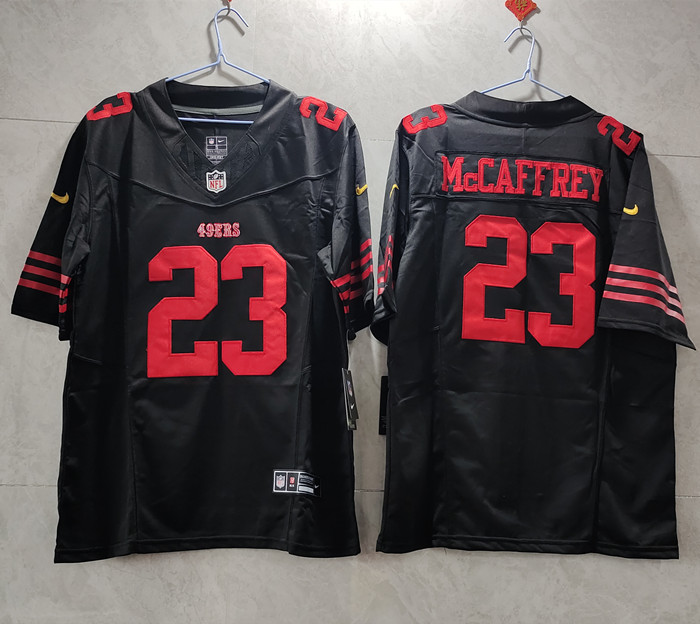 Men's San Francisco 49ers #23 Christian McCaffrey Black 2023 F.U.S.E. Vapor Untouchable Limited Stitched Football Jersey Men's San Francisco 49ers #23 Christian McCaffrey Black 2023 F.U.S.E. Vapor Untouchable Limited Stitched Football Jersey