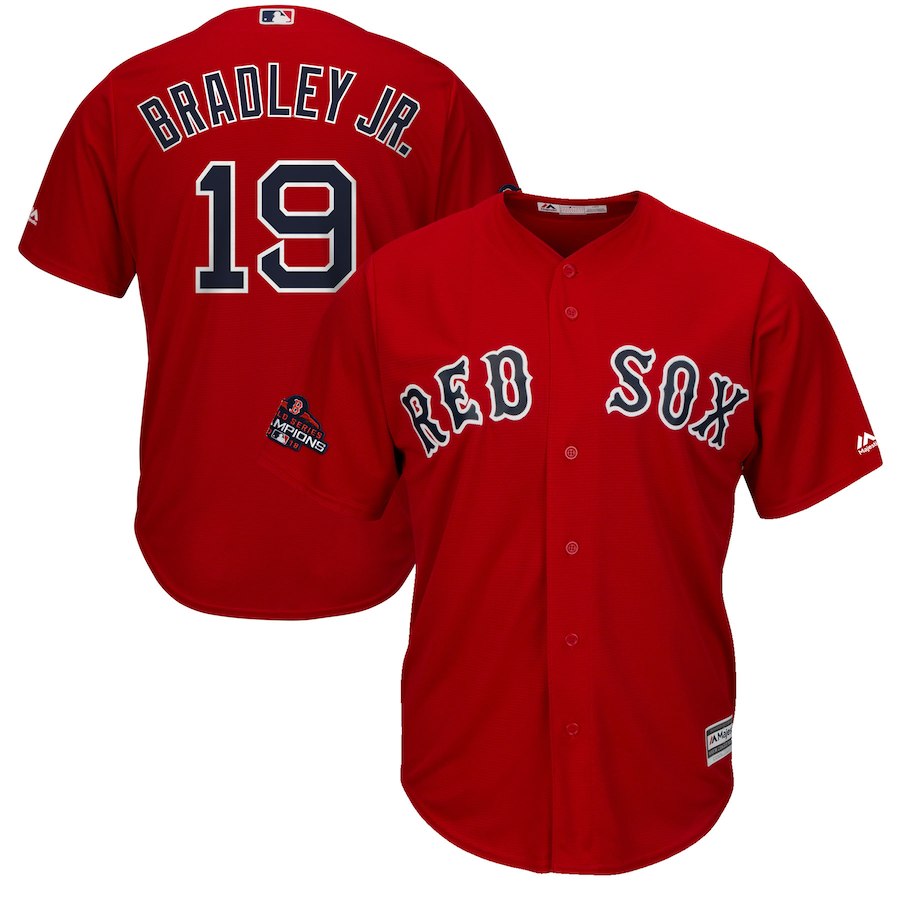 Men's Boston Red Sox #19 Jackie Bradley Jr. Majestic Scarlet 2018 World Series Champions Team Logo Player Stitched MLB Jersey Men's Boston Red Sox #19 Jackie Bradley Jr. Majestic Scarlet 2018 World Series Champions Team Logo Player Stitched MLB Jersey