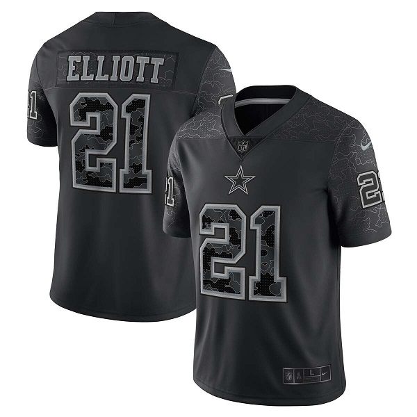 Men's Dallas Cowboys #21 Ezekiel Elliott Black Reflective Limited Stitched Football Jersey Men's Dallas Cowboys #21 Ezekiel Elliott Black Reflective Limited Stitched Football Jersey