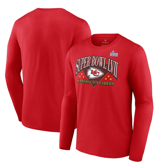 Men's Kansas City Chiefs Red Super Bowl LVII Triangle Strategy Long Sleeve T-Shirt Men's Kansas City Chiefs Red Super Bowl LVII Triangle Strategy Long Sleeve T-Shirt