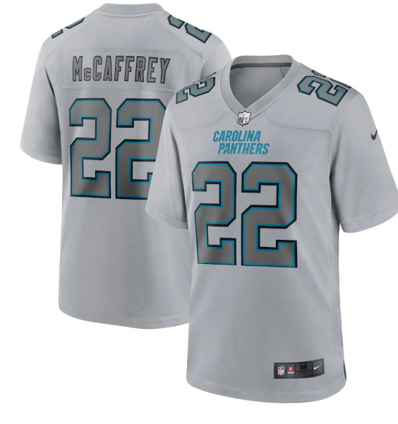 Men's Carolina Panthers #22 Christian McCaffrey Grey Atmosphere Fashion Stitched Game Jersey Men's Carolina Panthers #22 Christian McCaffrey Grey Atmosphere Fashion Stitched Game Jersey