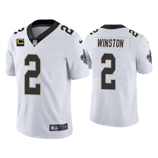 Men's New Orleans Saints 2022 #2 Jameis Winston White With 4-star C Patch Vapor Untouchable Cool Base Stitched Jersey Men's New Orleans Saints 2022 #2 Jameis Winston White With 4-star C Patch Vapor Untouchable Cool Base Stitched Jersey
